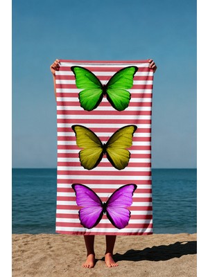 Luvis Store Neon Butterfly Kelebek Desenli Baskılı Plaj Havlusu