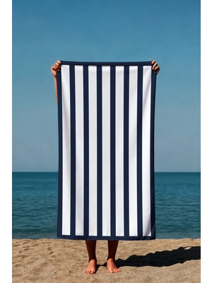 Luvis Store Cabana Blue Çizgili Basklılı Plaj Havlusu