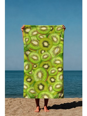 Luvis Store Kiwi Splash Kivi Meyve Desenli Baskılı Plaj Havlusu