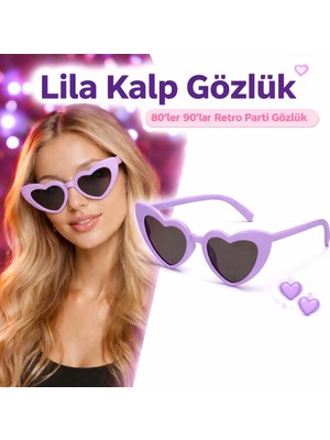 Eco Lounge Mor Lila Retro Kalp Gözlük – 80’ler 90’lar Stil Parti Gözlüğü