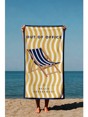 Luvis Store Out Of Office Yazılı Şezlong Desenli Baskılı Plaj Havlusu