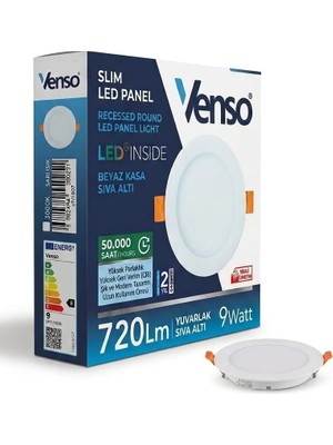 Venso Slim LED Panel 9W Yuvarlak Sıva Altı  Beyaz Kasa