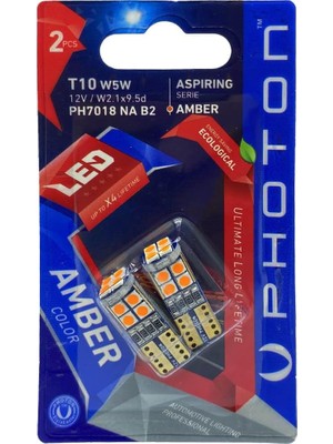 Photon T10 LED Amber Turuncu Ampul, W5W, 12V, 2'li Paket, Turuncu