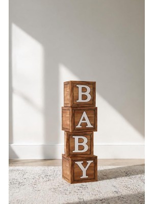 Baby Yazılı Ahşap Konsept Baby Shower Dekorasyon Kutu Set
