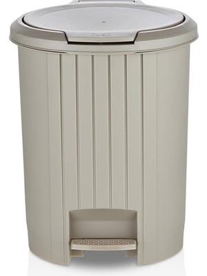 12 Litre Bas Aç Kapaklı Çöp Kovası - Click Kapak Pedallı Çöp Kovası Banyo Mutfak Çöp Kovası (Latte)