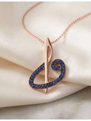 İryum Altın Safir Elif Vav Kolye