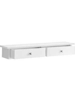 Songmıcs Duvar Rafı, 2 Çekmeceli Asma Raf, Parlak Yüzey, 15 Kg'a Kadar Taşıma Kapasitesi, 65 x 15 x 10 Cm, Koridor, Oturma Odası ve Mutfak, LWS65WT, Ahşap