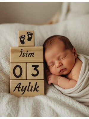 Oduncudünyası Ahşap Bebek Anı Küpleri, Kişiye Özel Isim Baskılı, 5 Parça Set, Fotoğraf Çekimi ve Oda Dekorasyonu Için