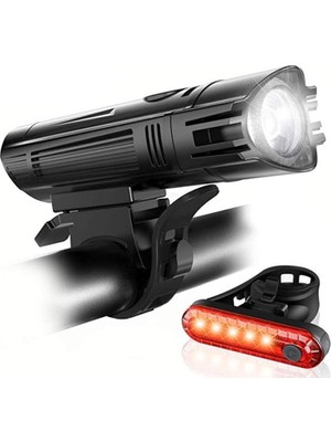 Schulzz T6 LED 300 Lümen 4 Modlu Su Geçirmez USB Şarjlı Ön Arka Bisiklet Farı Işığı 1300 Mah