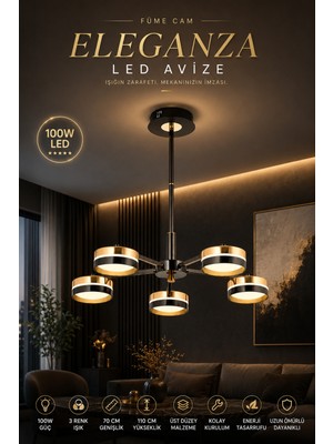 Elvora Home Modern (Premium) 5li Gold 3 Renkli Şık Ledli 100W Sarkıt Avize Salon Mutfak Oturma Odası Avizesi Modelleri