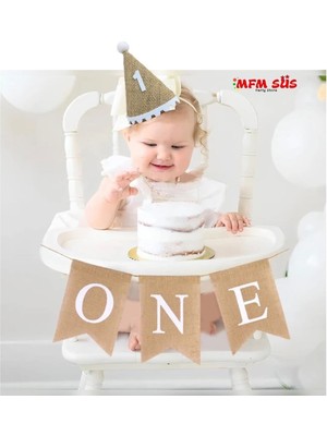 Mfm One 1 Yaş Ponponlu Hasır Şapka ve Hasır Banner Yazı Set 2 Ürün