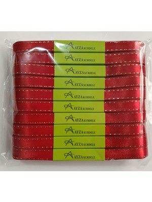 Ayza Kurdele - Simli Kırmızı Saten Kurdele 1 cm 10X10 Metre (1 Paket)
