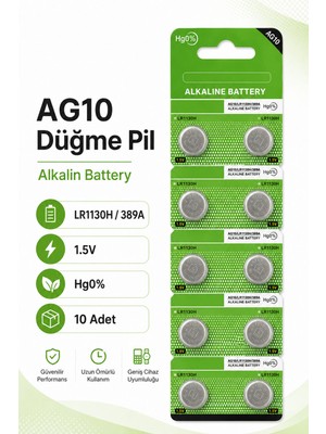 Kenko AG10 (LR1130H / 389A) Ag 10 Düğme Pil 10 Adet