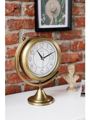 Gold Metal Masa Saati – Sessiz Mekanizma, Latin Rakamlı Dekoratif Vintage Tasarım-Mezza Gold Latin