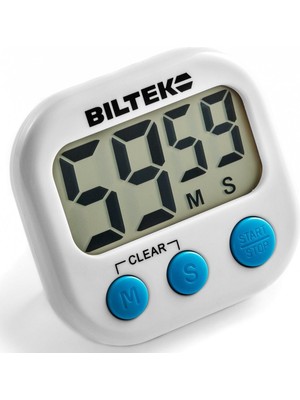 Biltek HOM-001 Beyaz Zamanlayıcı (Büyük Rakamlı Dijital Mutfak Saati, Yüksek Sesli Alarm, Manyetik Arka Taraf, Ayak, Beyaz)
