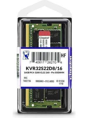 Shopwave Kıngston KVR32S22D8/16, 16GB, 3200MHZ, Ddr4, Sodimm Notebook Ram, 1,2V, CL22 (Kutulu)
