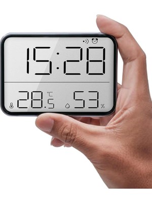 Dijital Mini Saat LCD Ultra Ince Mıknatıslı Buzdolabı Saati Alarmlı Nem ve Sıcaklık Göstergeli 9X7CM