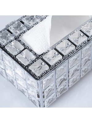 Empressco Şık Metal Z Peçete Kutusu, Kare Taşlı, Gümüş Renk, Modern Tasarım