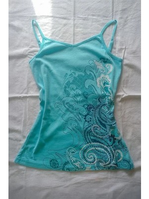 İsra Ayyıldız Moonstar Collection Turkuaz Flower Motifli Y2K Askılı Crop Body