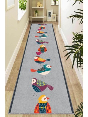 Rugviva Kaymaz Tabanlı Makinede Yıkanabilir Papağanlı Kesme Rulo Yolluk AR467, Gri, 80 x 200