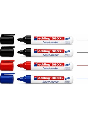 Edding 360 Xl Tahta Kalemi Seti, 4'lü (2 Siyah, 1 Mavi, 1 Kırmızı), Yuvarlak Uçlu, 1.5-3 Mm, Be