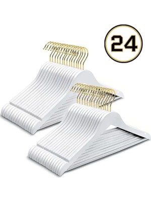 Hausgarten 24 Adet Beyaz Gold Kancalı Plastik Elbise Askı