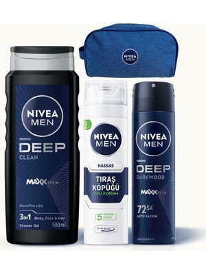 Men Erkek Bakım Damat Çeyiz Seti, Hassas Tıraş Köpüğü, Duş Jeli ve Sprey Deodorant, Çanta