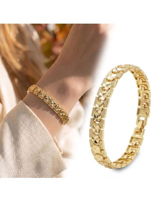 Fm 💎 Premium Şık ve Parlak Facetta 24K Gold Kaplama 8 mm Kadın Bijuteri Bileklik 3183KBV5D6 - (~18cm)