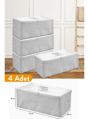 4 Adet - Küçük Boy Baskı Detaylı Gri Çizgili Hurç 52 x 28 x 21 cm