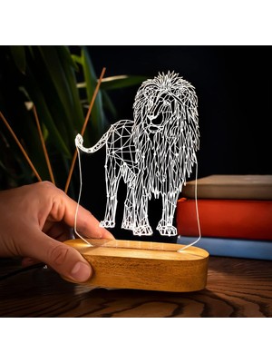 Geometrik Aslan Tasarımlı 3D LED Gece Lambası