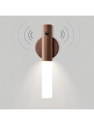 LED Hareket Sensörlü Işık, Ahşap Duvar Lambası, Akü Merdiveni, USB Şarj Edilebilir, Vintage
