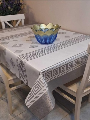 Başak Ev TEKSTILI(3877) Elyaflı Pvc Muşamba - Desenli Silinebilir Masa Örtüsü GRI-140 x 140