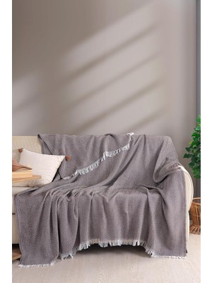 Carden Pamuklu Kaymaz Koltuk Örtüsü Desenli 200X230 cm Kanepe Çekyat Buldan Bezi Kahve Geometrik
