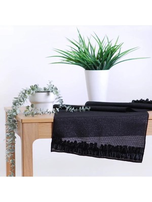 Simli Keten Runner Fırfırlı 45X150 cm V0002074