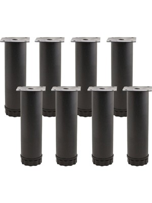 BADEM10 8 Adet Mobilya Kanepe Baza Koltuk Metal Destek Ayağı Ayarlanabilir 15 cm Siyah Metal Yüks