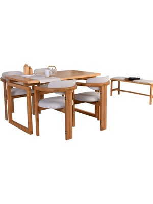 Vow Chair Cheri - Modern ve Ahşap Masa Sandalye Takımı - 4 Sandalye, 1 Masa - Krem Medium
