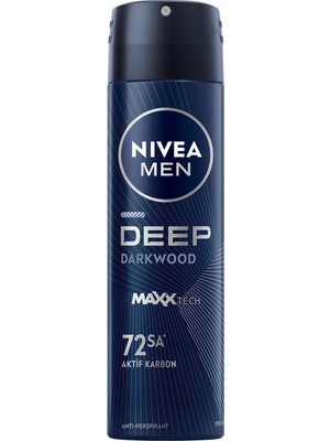 Nıvea Men Erkek Sprey Deodorant Deep Darkwood 150ML, 72 Saat Anti-Perspirant Ter ve Ter Kokusuna Kar