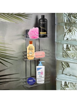 BADEM10 Banyo Duş Rafı Şampuanlık Köşelik Kare Krom 3 Katlı Malzemelik Organizer Düzenleyici