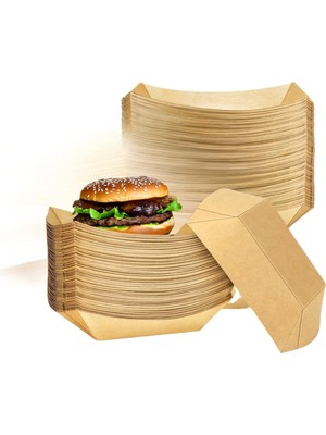 Kağıt Tabak Küçük Boy 50'li Kullan At Gıda Sunum Tepsisi Sızdırmaz Hamburger Patates Sosisli