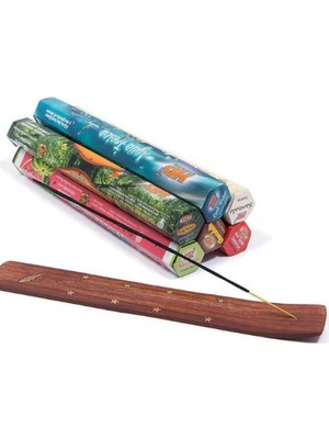 Adet 6 Paket Karma Tütsü ve Kayığı Çubuk Seti ve Ahşap Tutucu