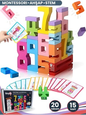 Tinyup Montessori Ahşap Sayı Blokları / Okul Öncesi Eğitici Matematik Oyuncağı, Stem, Motor V