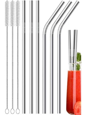 Orret Home 6'li Krom Paslanmaz Metal Pipet Seti – 3 Adet Pipet Temizleme Fırçası Hediyeli, Çev