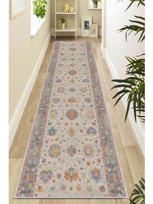 Viva Home Kaymaz Taban Makinede Yıkanabilir Vintage Kesme Yolluk AR663, Bej, 80 x 300