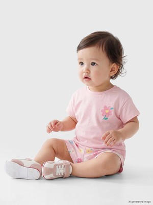 LC Waikiki Lcw Baby Pembe Çiçekli Kız Bebek Şortlu Takım