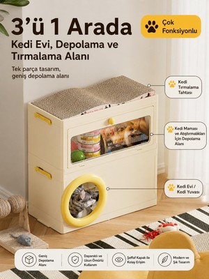 Miniforms Patinest Kedi Evi - Depolama Alanı -Tırmala Alanı -3 Fonksiyonlu Kedi Evi