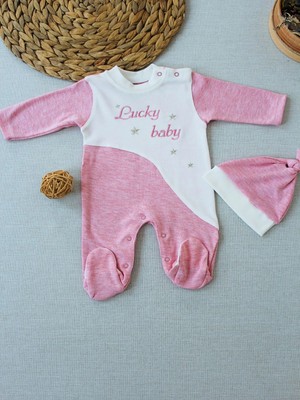 Veraura Lifestyle 0-3 3-6 Ay Lucky Baby Nakışlı Es Çizgi Boy Şapkalı Kız Bebek Tulumu Pembe