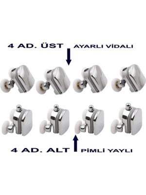 Sandalcılar Duşakabin / Cam Kabin Tekerleği 8 Li Takım (4 Alt+4 Üst)