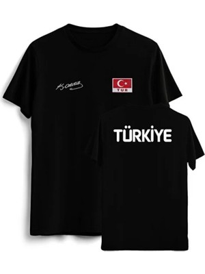 Teknik Türkiye Atatürk Imzalı Özel Tasarım Tişört Forma (Metalize Türk Bayrağı Orijinal)