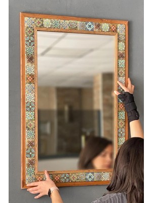 Oscar Stone Decor Ahşap Çerçeveli Mozaik Taş (Mermer) Ayna 63X93 cm Morocco-Etnik Desenli