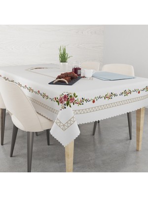 Empressco Zarif Güller Desenli Keten Efektli Dertsiz Masa Örtüsü